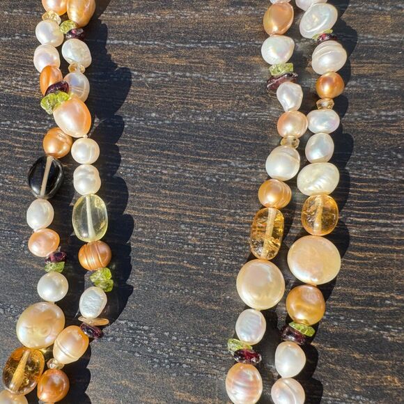 Honora 40" Freshwater Pearl & Gemstone Necklace w/ Earrings Citrine Smoky Quartz - Picture 15 of 16